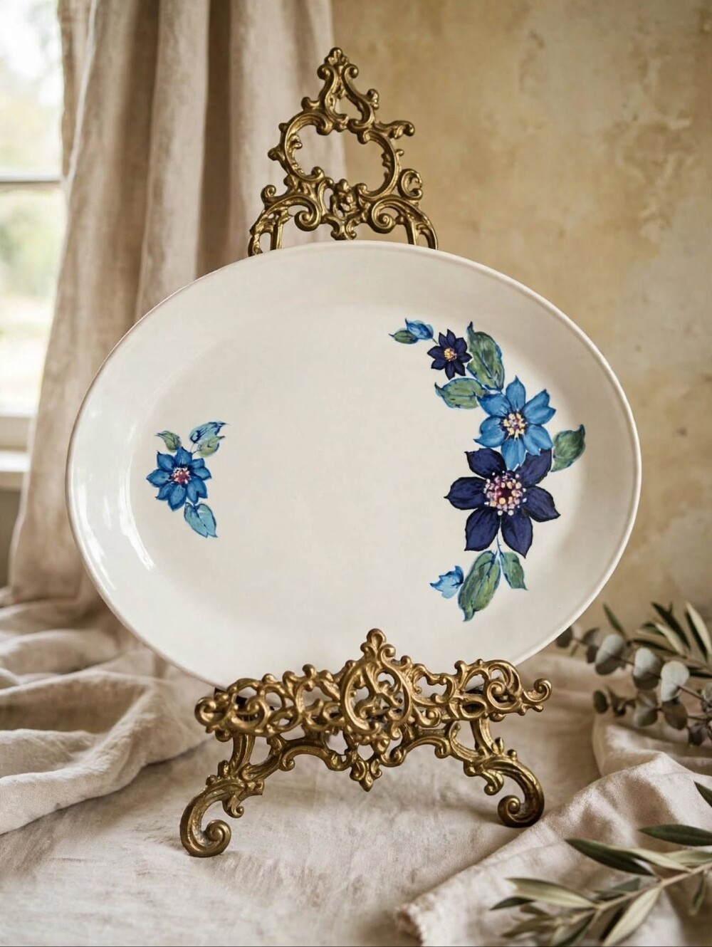 Vintage Johnson Bros Snowhite Oval Platter Blue Floral Ironstone England